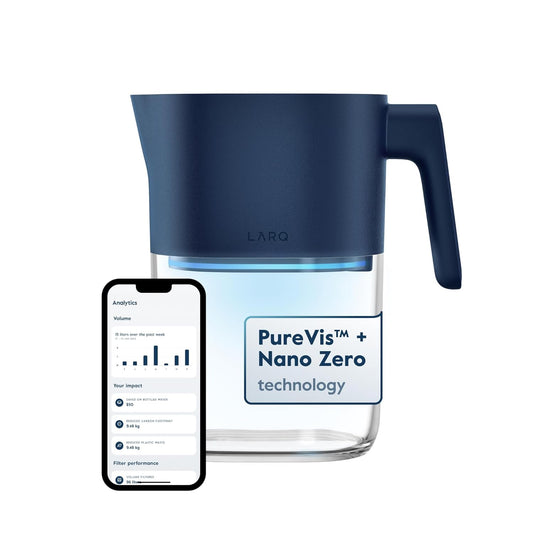 LARQ PureVis 3-in-1 Water Pitcher – Purifier, Filter & Tracking, 8-Cup Water Purifier Pitcher with Advanced Filter for Clean & Crisp Water – Removes Chlorine, PFAS, Lead & More – Monaco Blue