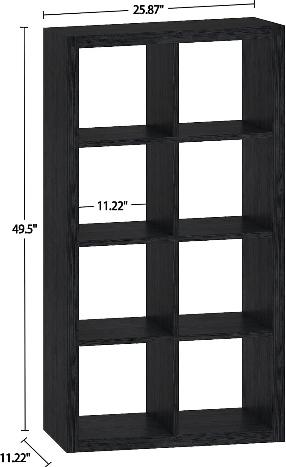 Bookshelf Cube Storage Organizer, 8-Cube Shelf Bookcase with Storage Bin, Modern Wood Open Shelf for Living Room, Bedroom, Home Office,Black