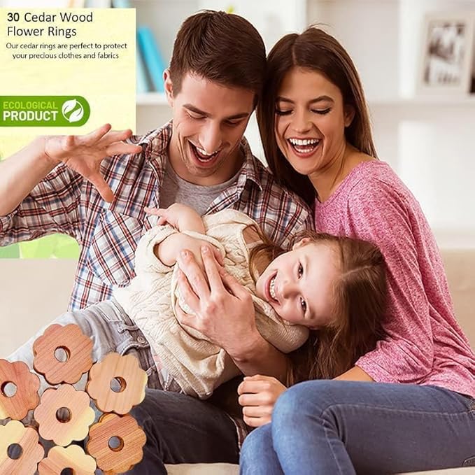 Cedar Blocks for Clothes Storage - Raimarket 30 Pack Wood Flowers & Chips for Closets, Wardrobe, Drawers & Shelves - Natural Aroma & Moisture Absorption