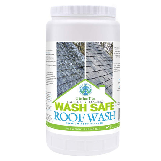 Wash Safe™ ROOF WASH Eco-Safe and Organic Roof Cleaner, 3 lb. | Clear, Bleach-Free Concentrate | Clean Up to 3,000 sq. ft. of Asphalt, Wood, Slate and Ceramic Shingles or Tiles