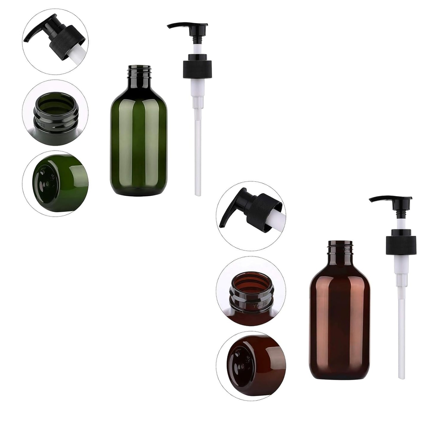 Pump Bottle Dispenser, Yebeauty 10oz/300ml Empty Plastic Shower Refillable Dispenser Soap Shampoo Pump Dispenser Containers with Pump Multipurpose for Cosmetic Kitchen Bathroom, 2-Pack Green and Brown