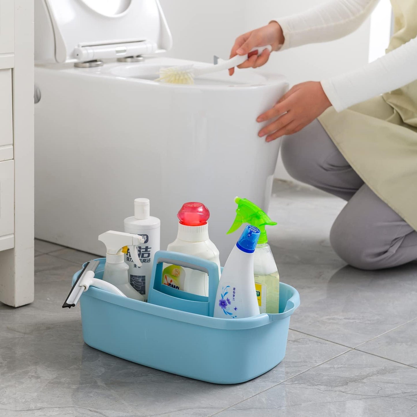 Haundry Large Cleaning Supplies Caddy with Handle, Plastic Storage Bucket Organizer for Cleaning Products, Shower Caddy Basket for Car, Dorm, Bathroom, Garden, Kitchen -White