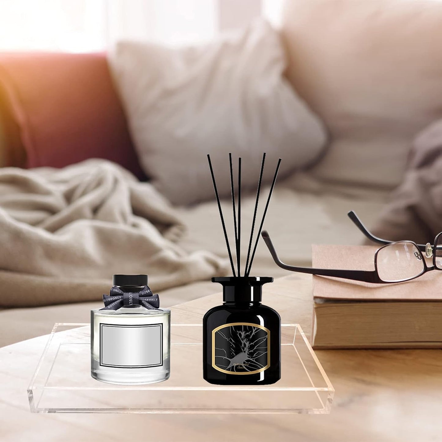 Bigfety Acrylic Vanity Tray for Organizing, Clear Bathroom Trays for Counter, Desk, Dresser