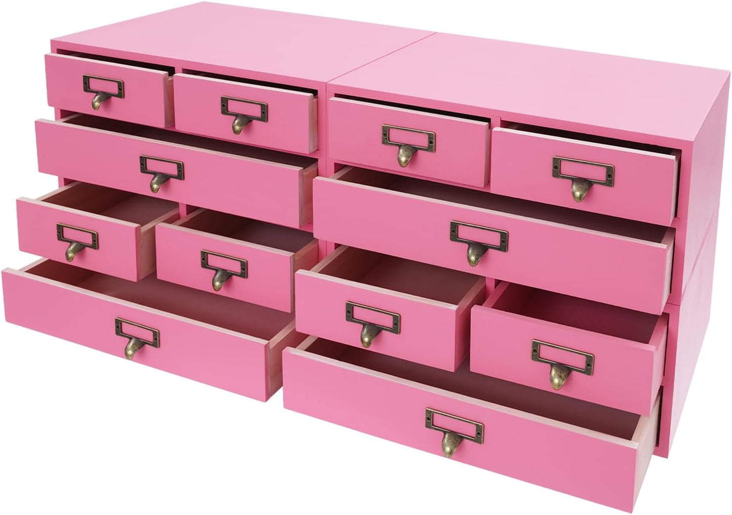 4-Piece Desktop Organizer Set with 3 Drawers, Wood & Metal Drawer Storage, Wooden Desktop Organizer for Store Cosmetics, Jewelry, Letters, Papers, Tea Bags, Sugar Packets (Pinck)