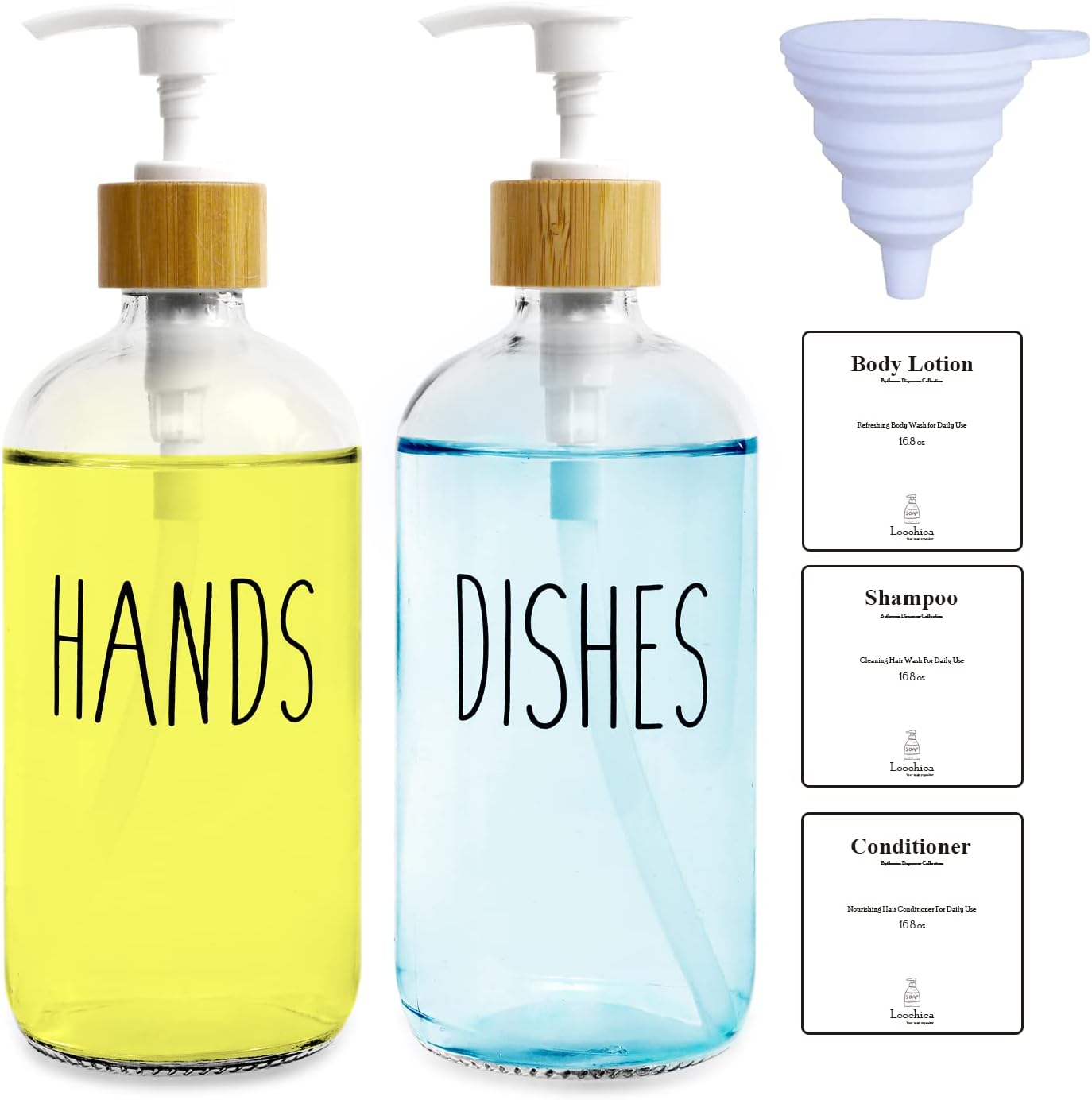 2 Pack Clear Glass Soap Dispenser with Plastic Pump, Transparent Dish and Hand Soap Dispenser Set, Refillable Reusable Apothecary Soap Pump Dispenser Bottles for Bathroom and Kitchen