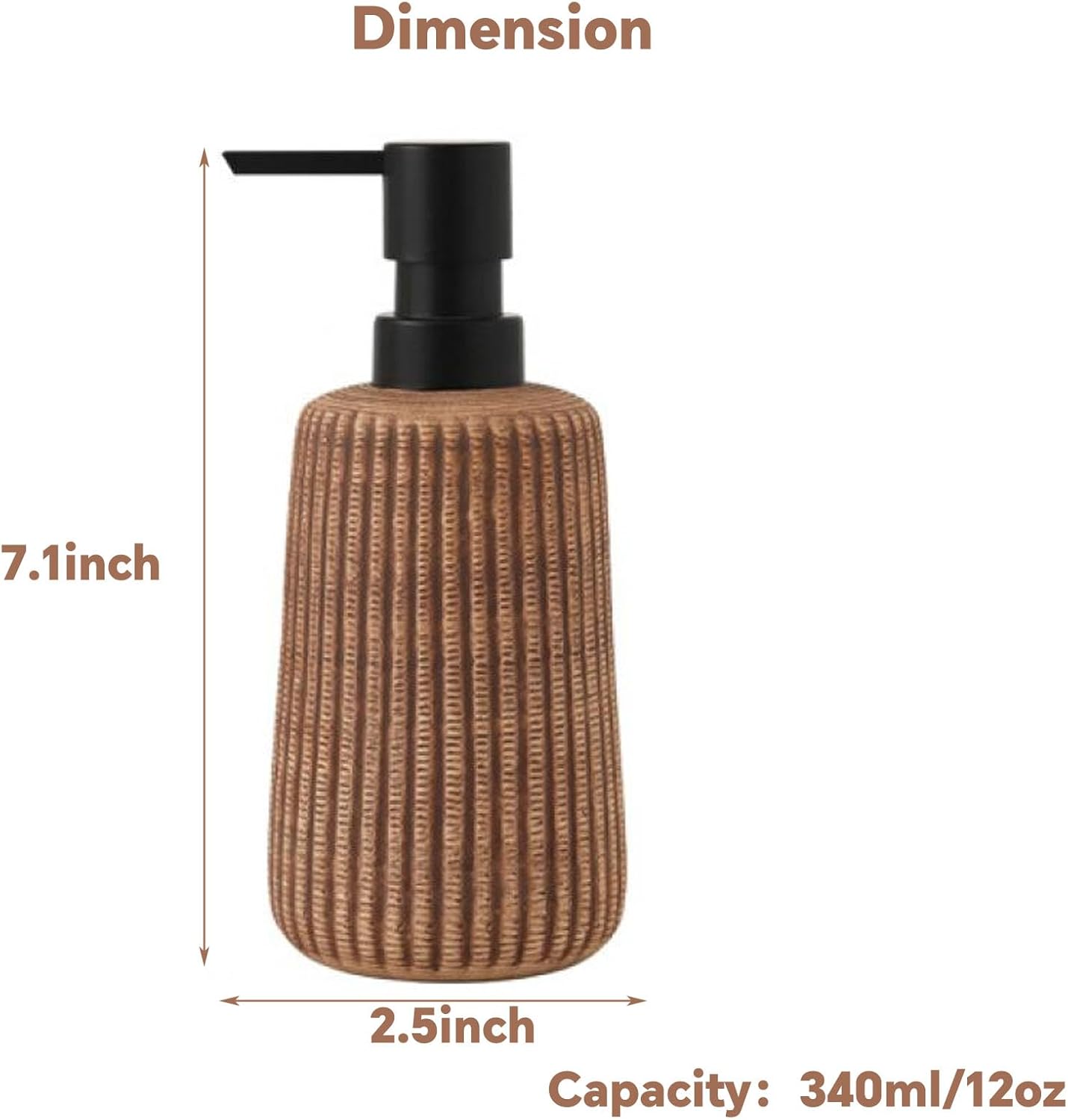 Comeon Hand Soap Dispenser, 12OZ/340ml Marble Dish Soap Dispenser Ceramic Countertop Refillable Hand Lotion Pump Bottle Liquid Hand Soap Jar Shower Dispenser Kitchen Bathroom Décor (Light Brown)