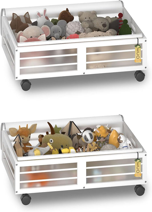 Under Bed Storage Containers with Wheels, Larger Bamboo Wood Under Furniture Storage Containers with Dust Bags，Rolling for Shoes Clothes