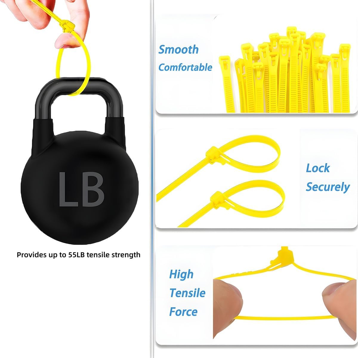 50 PCS 8 Inch Self-Locking Reusable Cable Ties Yellow – Adjustable Nylon Zip Ties, 55 LBS Strength for Home, Office, Wires & Cord Organization (Indoor/Outdoor)