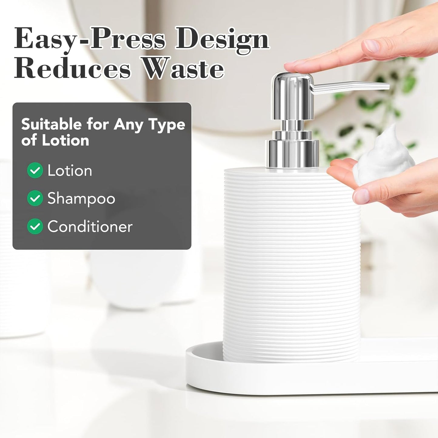 6-Piece Bathroom Accessory Set Resin, White Bath Accessories Complete with Toothbrush Holder, Lotion Soap Dispenser, 2 Qtip Holders,Vanity Tray,Bathroom Tumbler - Countertop Vanity Organizer