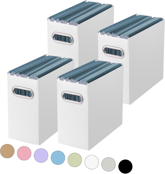 Oterri Cardboard File Organizer Box for Hanging File Folders Letter Size,File Box for Computer Desk,File Cabinet,Working Home,Office,Classroom (White, Letter Size - 4 Packs)