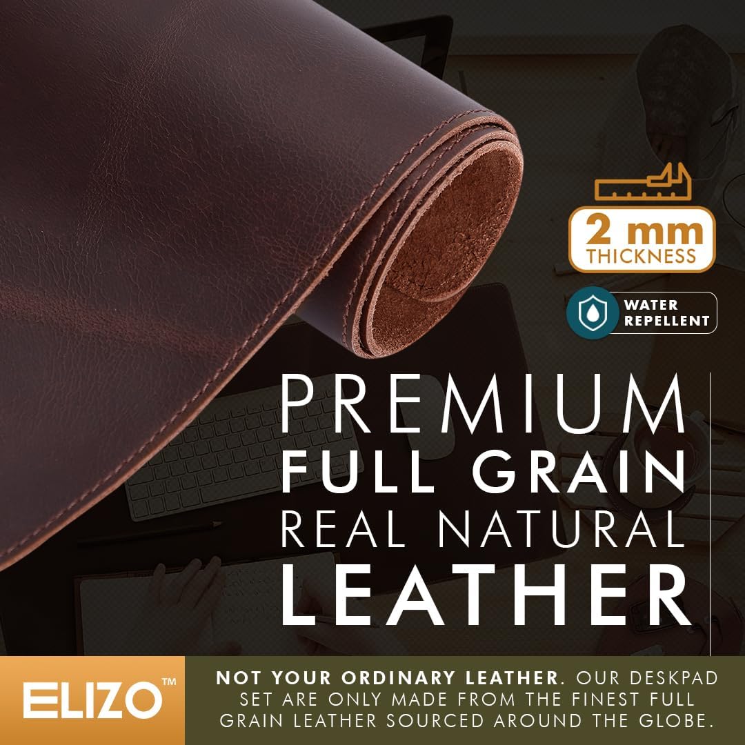 ELIZO Genuine Leather Desk Pad Leather Desk Mat (Hickory, 31x15.6 Single Layer)