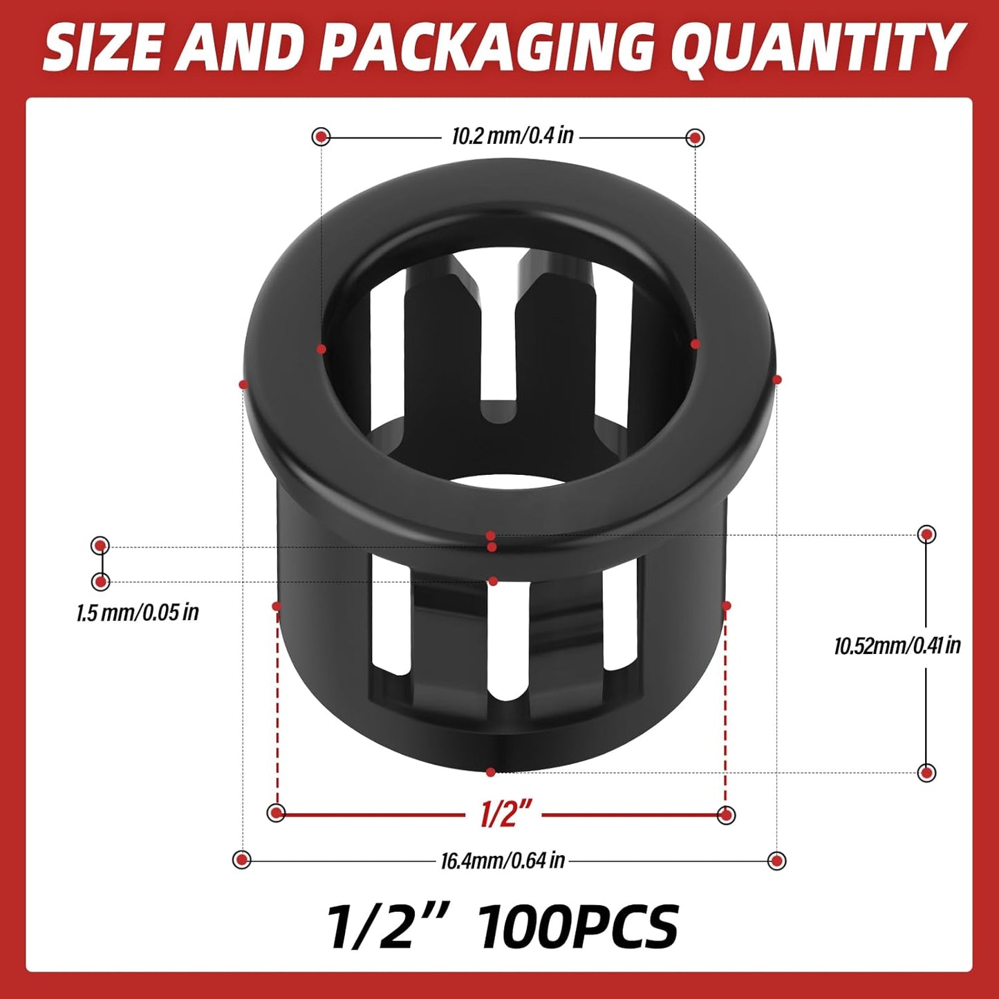 100PCS 1/2" Round Cable Snap Bushing Grommet, Black Snap in Cable Grommet Protector