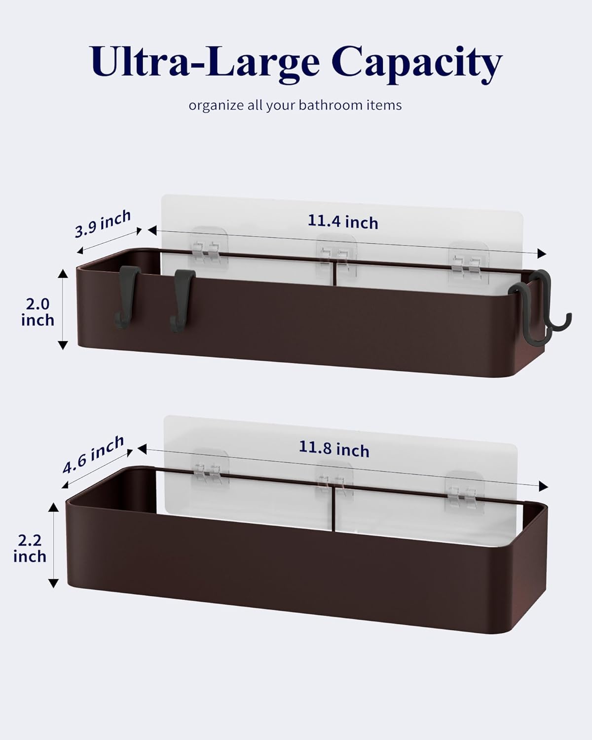 Kitsure Shower Caddy - 2 Pack Adhesive Shower Organizer, Rustproof Metal Shelves, No-Drill Bathroom Organizers and Storage, Brown, Large