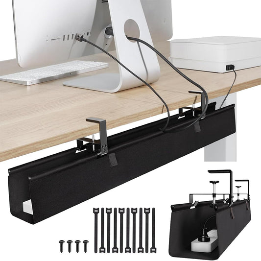 Under Desk Cable Management Tray 36" - No Drill Computer Wire Organizer Cable Tray, Fabric Cord Hider Clamp Mount, Premium Fabric Cable Management Tray for Office, Home (Black/1set)