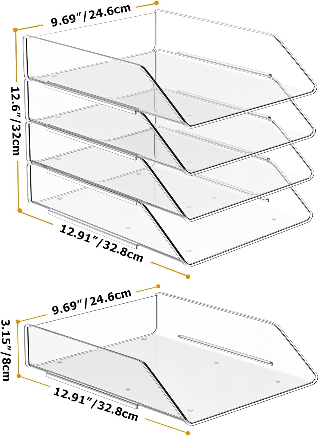 YKLSLH 4 Tier Paper Organizer Letter Tray - Acrylic Stackable Desk File Organizer, Clear Paper Sorter Office Organizer for Letter/A4, Office File Ipad Books Notes Etc