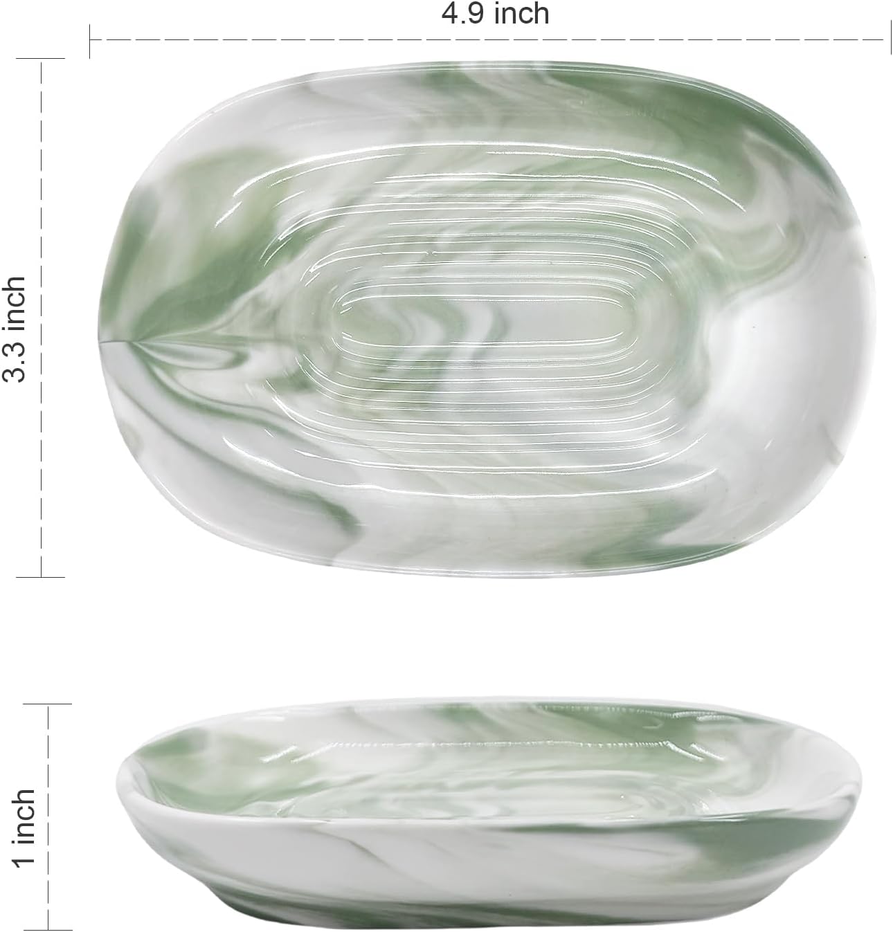 Soap Dish, Ceramic Soap Dish with Marble PatternShower, Soap Saver Tray for Bathroom, Kitchen Sink & Vanity, Multi-Use Holder for Jewelry, Rings, Keys (1 Pack, Green-White)