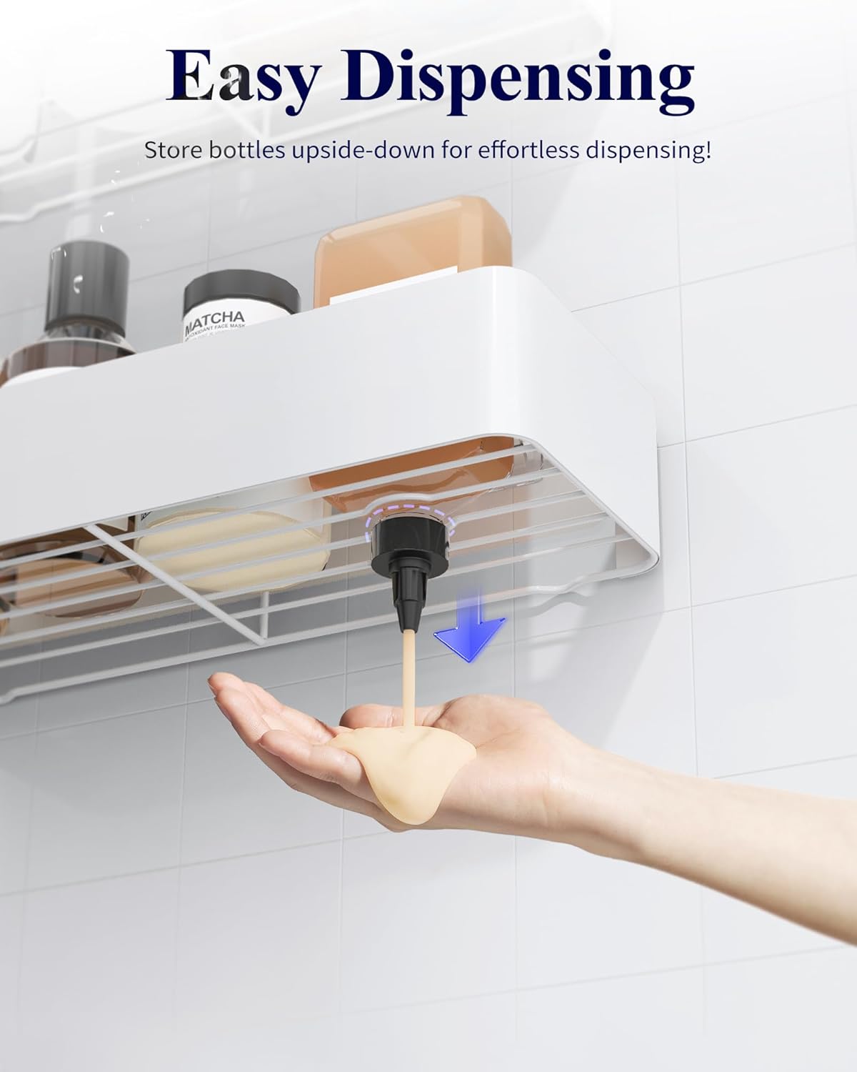 Kitsure Shower Caddy - 2 Pack Adhesive Shower Organizer, Rustproof Metal Shelves, No-Drill Bathroom Organizers and Storage, White, Large