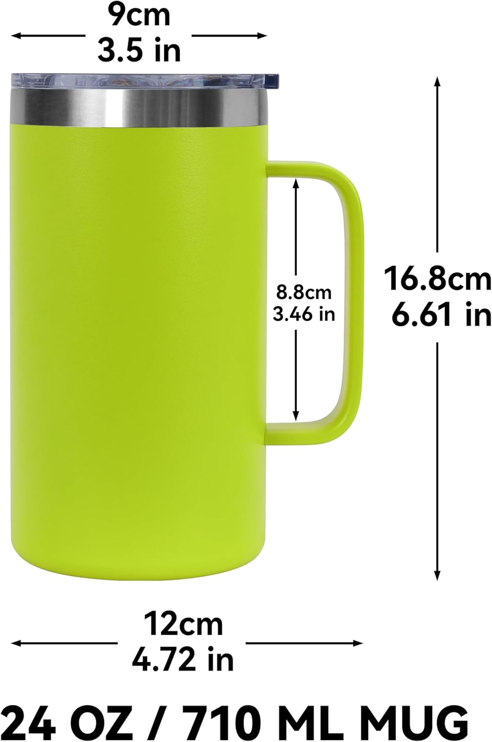DOMICARE 24oz Mug with Handle and Lid, Stainless Steel Coffee Mug, Travel Mug with Handle, Double Wall Vacuum Coffee Tumbler, Reusable Insulated Cup, Light Green, Pack 4