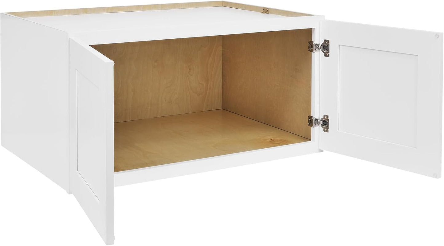 White Shaker Wall Cabinet - Ready to Assemble, Perfect for Kitchen, Laundry, and Bathroom Storage - 36”W x 12”H x 24”D