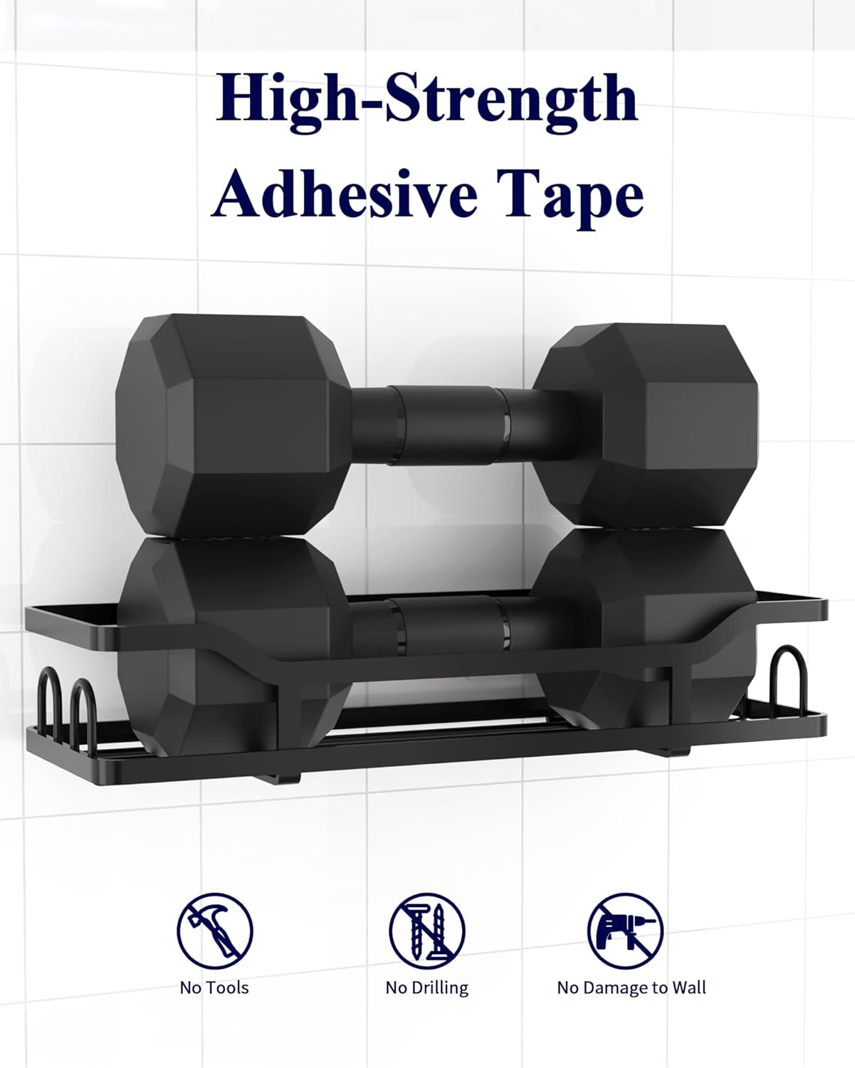 Kitsure Shower Caddy - 2 Pack, No Drilling Shower Organizer with 8 Hooks, Rustproof Stainless Steel Shower Shelf for Inside Shower, Wall Mounted Shower Rack for Bathroom, Kitchen, Black