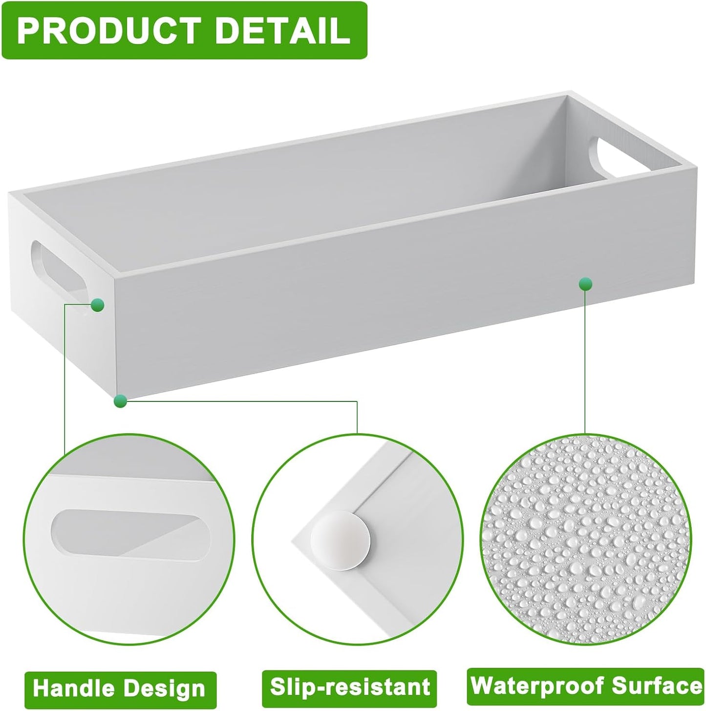 VITVITI Bamboo Toilet Paper Holder Storage, Bamboo Tray for Bathroom with Handle, Toilet Tissue Holder Organizer Basket Container for Toilet Tank/Kitchen Counter, Natural, White