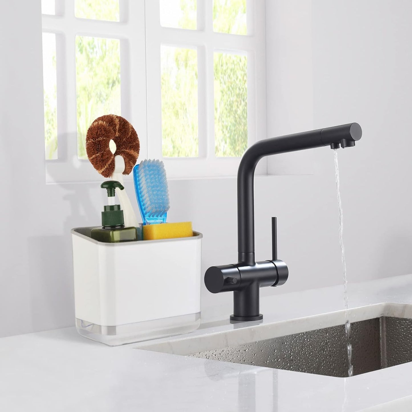 RedCall Kitchen Sink Caddy Organizer Counter,Dish Sponge Holder and Brush Holder with Drip Tray,Plastic Sinkware Caddy,Bathroom Toothbrush Holder (1 Sink Caddy)