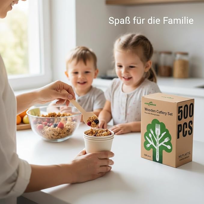 500 Wooden Spoons, Disposable Wooden Cutlery Set - Alternative to Plastic, Eco Friendly, Biodegradable, Compostable Cutlery Set - 500 Wooden Spoons Disposable Utensils Set