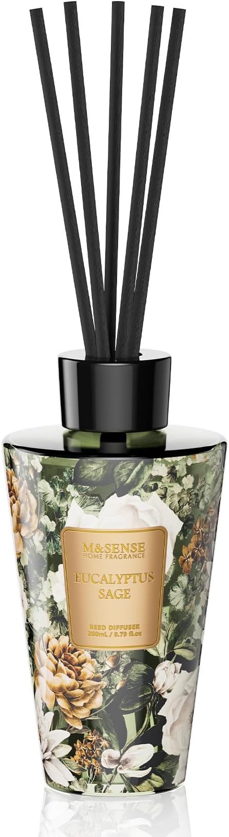 M&SENSE Eucalyptus Sage Reed Diffuser Set - 8.79fl oz Home Fragrance Non-Toxic Natural Reed Diffuser for Home, Air Freshner Gifts for Bathroom Bedroom Fragrance Decor