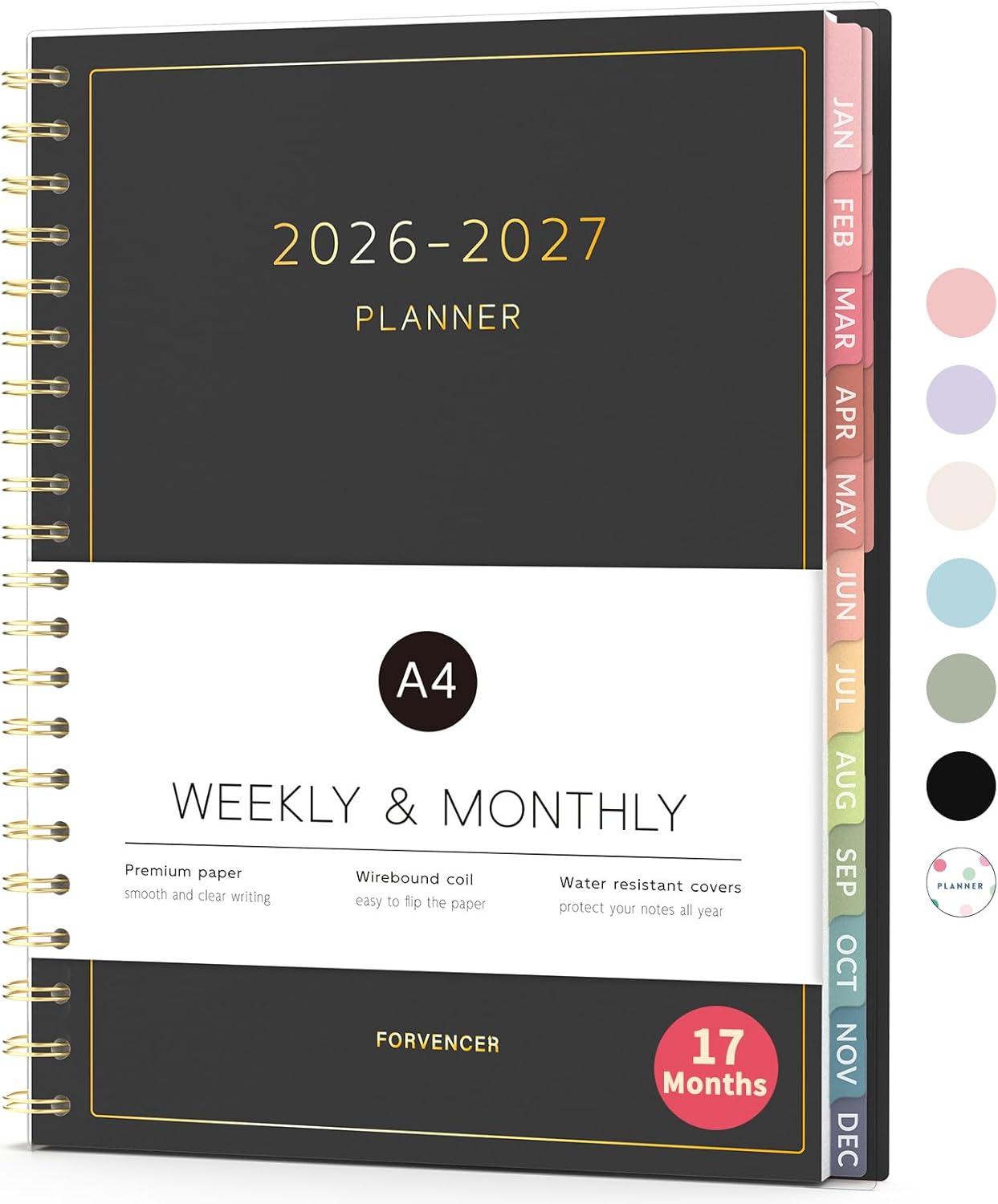 Forvencer Planner 2026-2027, 17 Month Weekly and Monthly Calendar Planner, Jan 2026 -May 2027, 8.5" x 11", Daily Agenda Book with Tabs, College Organizer Notebook, School Supplies for Student Teacher Classroom, A4, Black