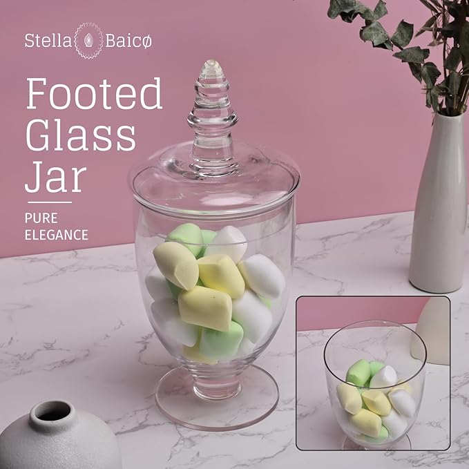 Set of 3 Apothecary Jar Glass, Glass Apothecary Jars with Lids, Clear Candy Jars for Candy Buffet, Decorative Jar for Display, Party and Wedding, Elegant Candy Canisters Set