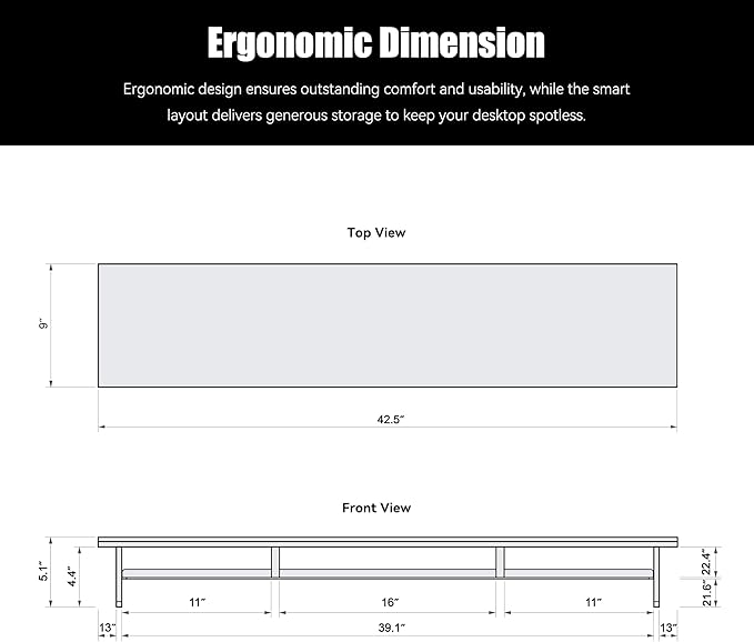 Dual‑Tier Monitor Stand for Modern Desk Setup – Minimalist Wooden and Metal Riser Shelf with Transparent Acrylic Feet for Dual Monitors, Laptops, Home Office Aesthetic，White
