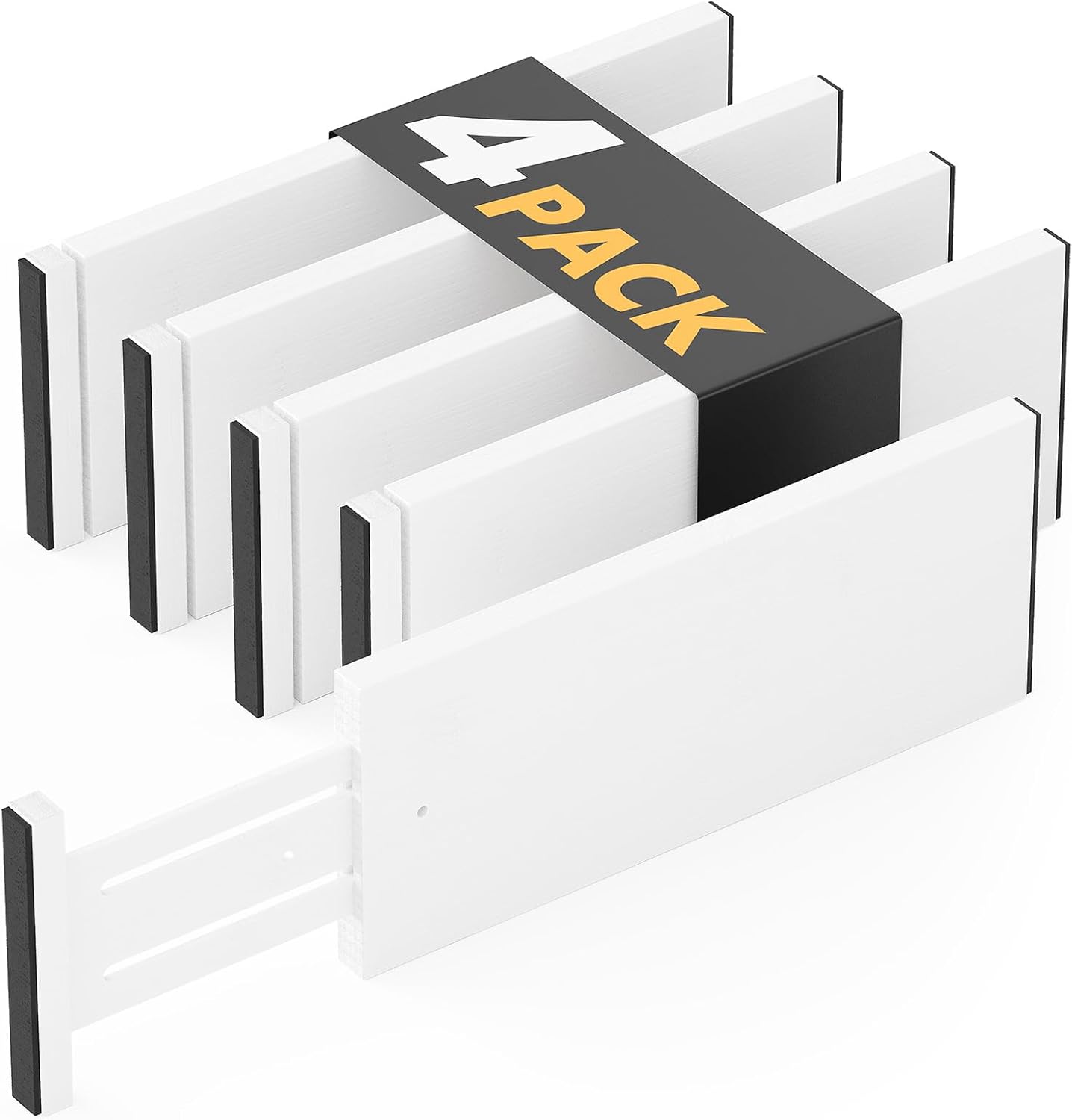 SpaceAid Bamboo 4 Pack Dresser Drawer Dividers, 4.65“ High Adjustable 12.5“-17” Drawer Organizers, Expandable Organization for Clothing, Clothes, Dressers, White