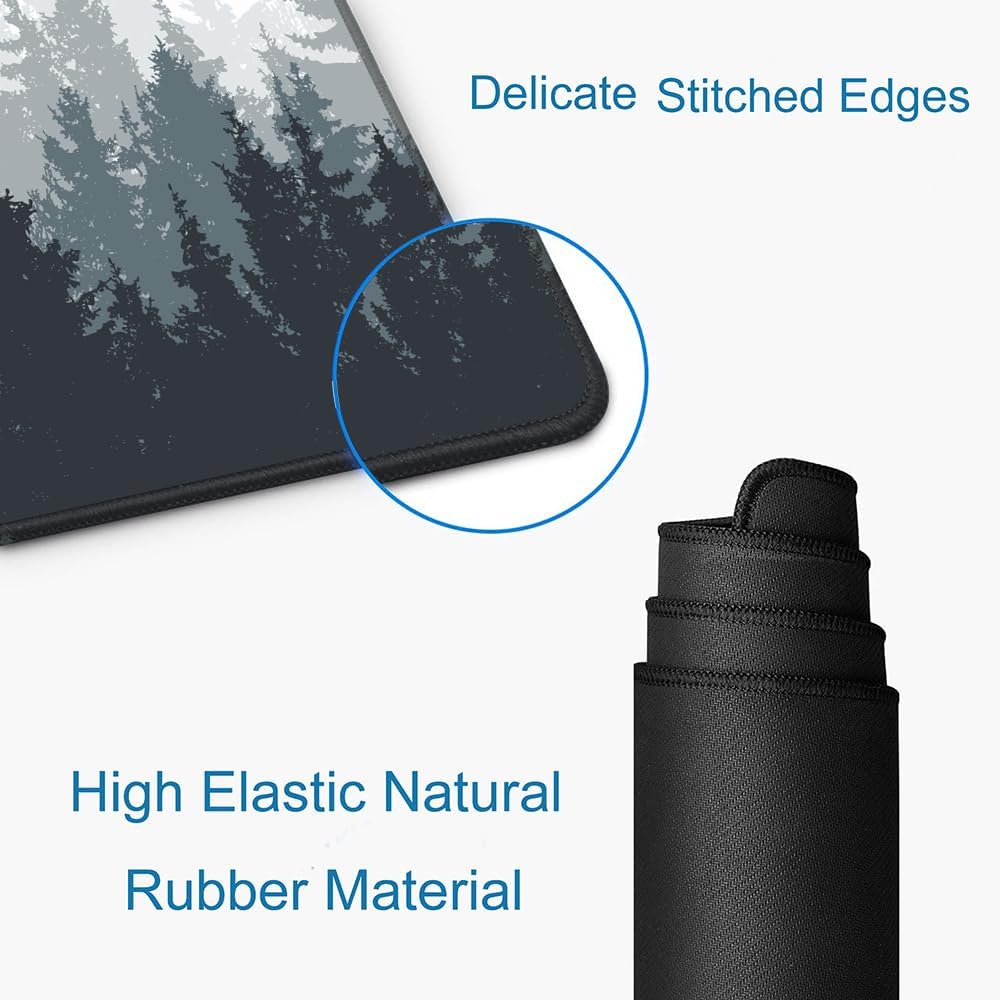 Gaming Mouse Pad Large, Keyboard Mouse Mat Desk Pad, Non-Slip Rubber Base with Stitched Edges Mousepad, 31.5X11.8 inch Misty Forest Tree