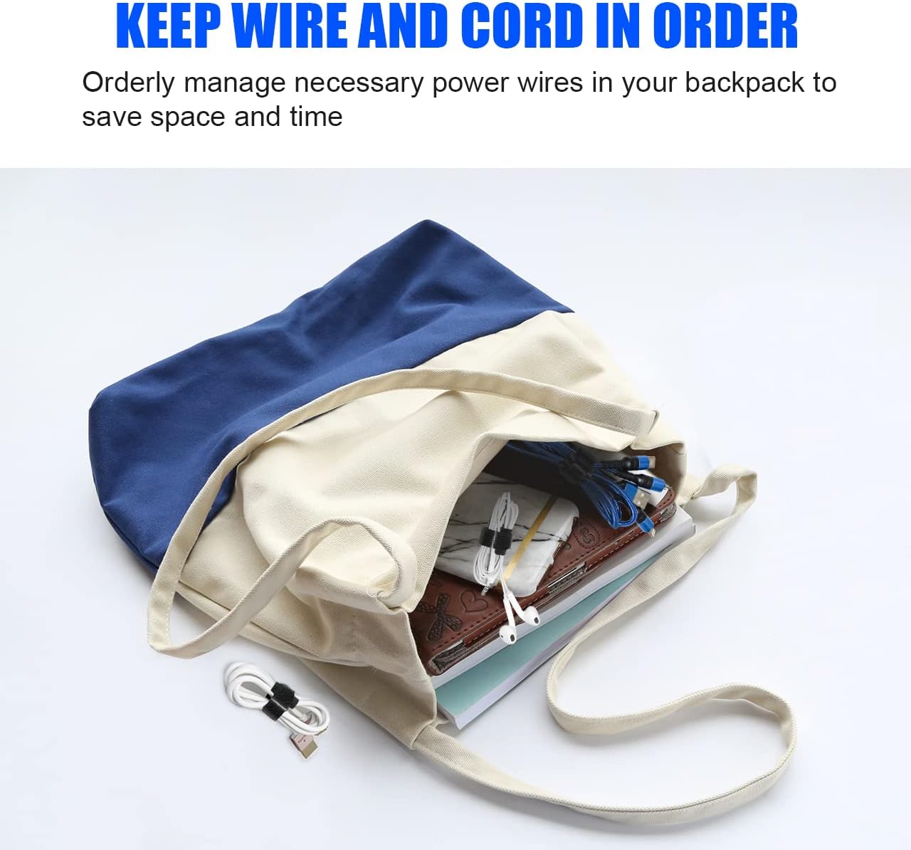 100 PCS 8 Inch Reusable Cable Ties, Adjustable Cable Management Wire Straps with Hook and Loop, Multi-purpose for Home, Office and Data Centers Organizer by QINGLER