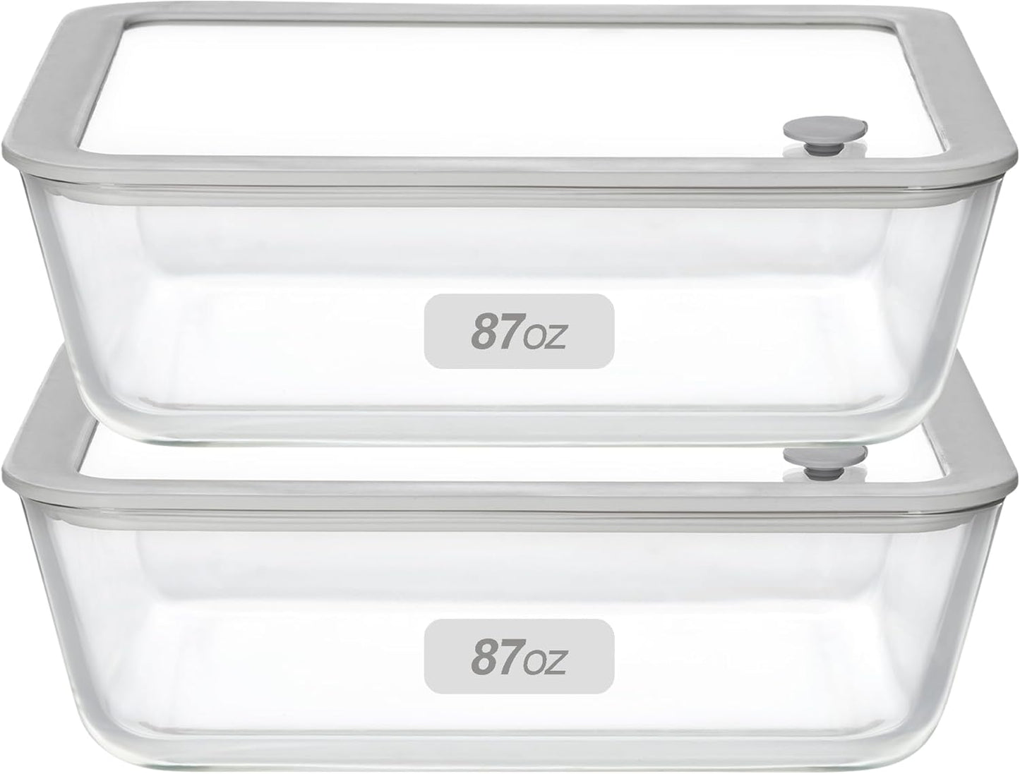 Glass Food Containers with Glass Lid, Microwave Safe Food Storage Container Set, 2 Pack of 87oz, Large Size Airtight Storage Set with Leak Proof Lids, Meal Prep Containers