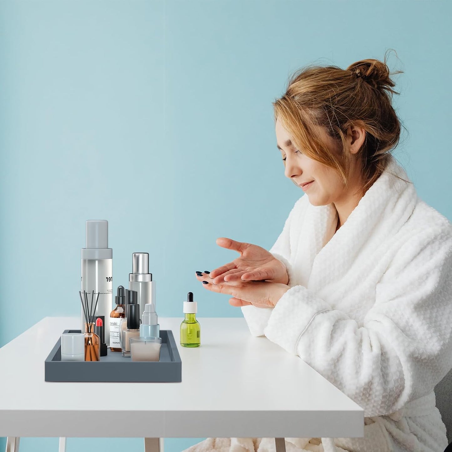 BBK Bathroom Trays 2 Pack (Large, Gray) - Silicone, Rectangular, Dishwasher Safe - Organize Toiletries & Grooming Products