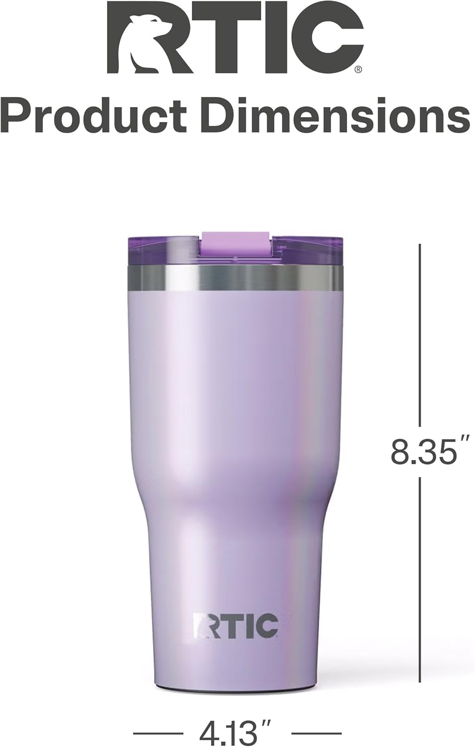 RTIC 30oz Essential Tumbler with Lid, Ceramic Lined, Insulated, Stainless Steel, Metal, Double Wall Vacuum-Insulation, Travel Cup for Iced Coffee, Tea, Hot and Cold Drink, Lavender Glitter