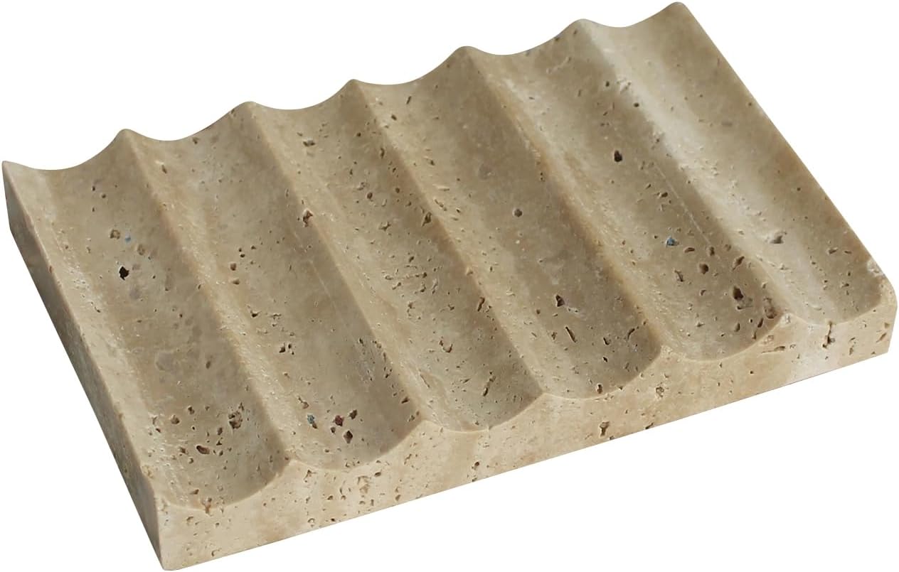 Luxury Beige Travertine Soap Dish, Jewelry Ring Dish, Sponge Holder for Bathroom Kitchen