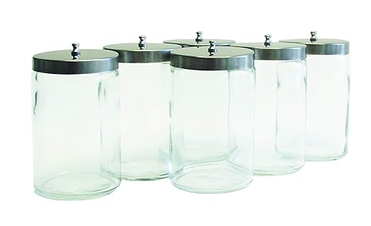 Grafco Glass Medical Sundry Jars with Lids, 7 x 4.25”, Clear Unlabeled Jars for Supplies (6 Count)