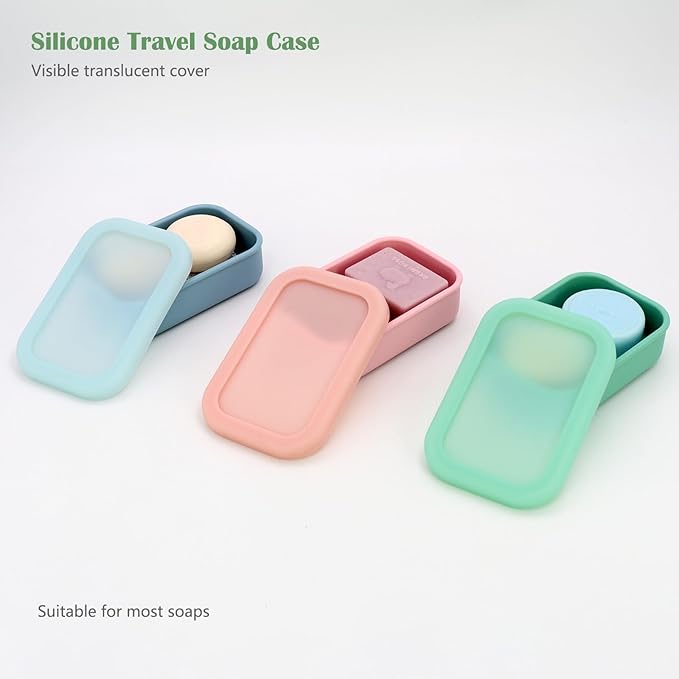 OLAMAR Solid Shampoo Bar Holder,Silicone Travel Soap Case,Enhanced Leak Proof Soap Container with Drainage Layer Soap Holder, Suitable for Bathroom,Camping and Gym (Pink, Large)