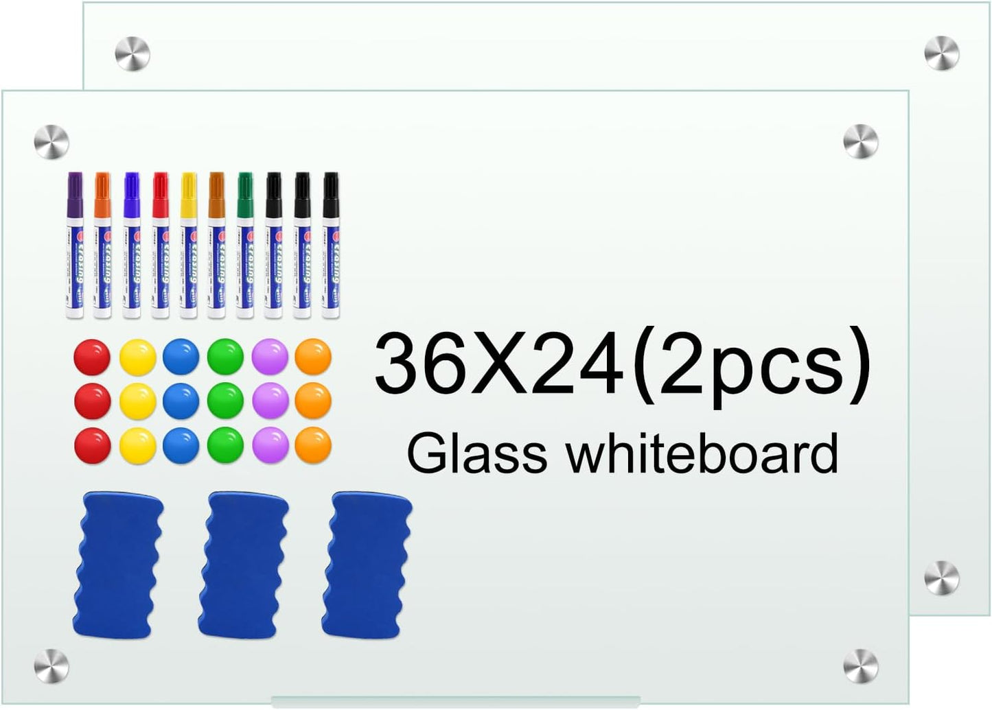 H-Qprobd Glass White Board for Wall Dry Erase Board 36" x 24" (2pcs) Magnetic Presentation Whiteboard for Home, Office and School