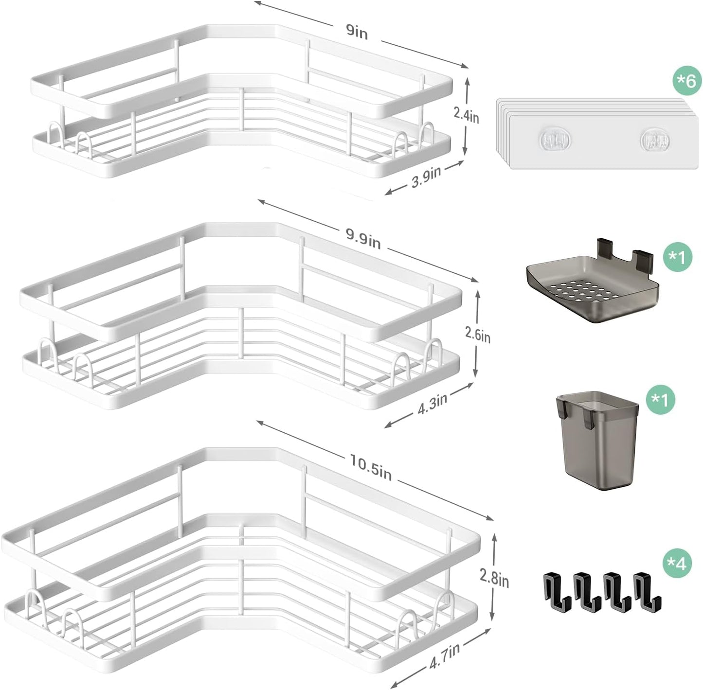 Corner Shower Caddy Bathroom Organizer Adhesive Shower Rack Bathtub Shelves - 3Pack No Drilling Shower Shelf For Inside Shower - Rustproof Bath Tub Organizer Caddy