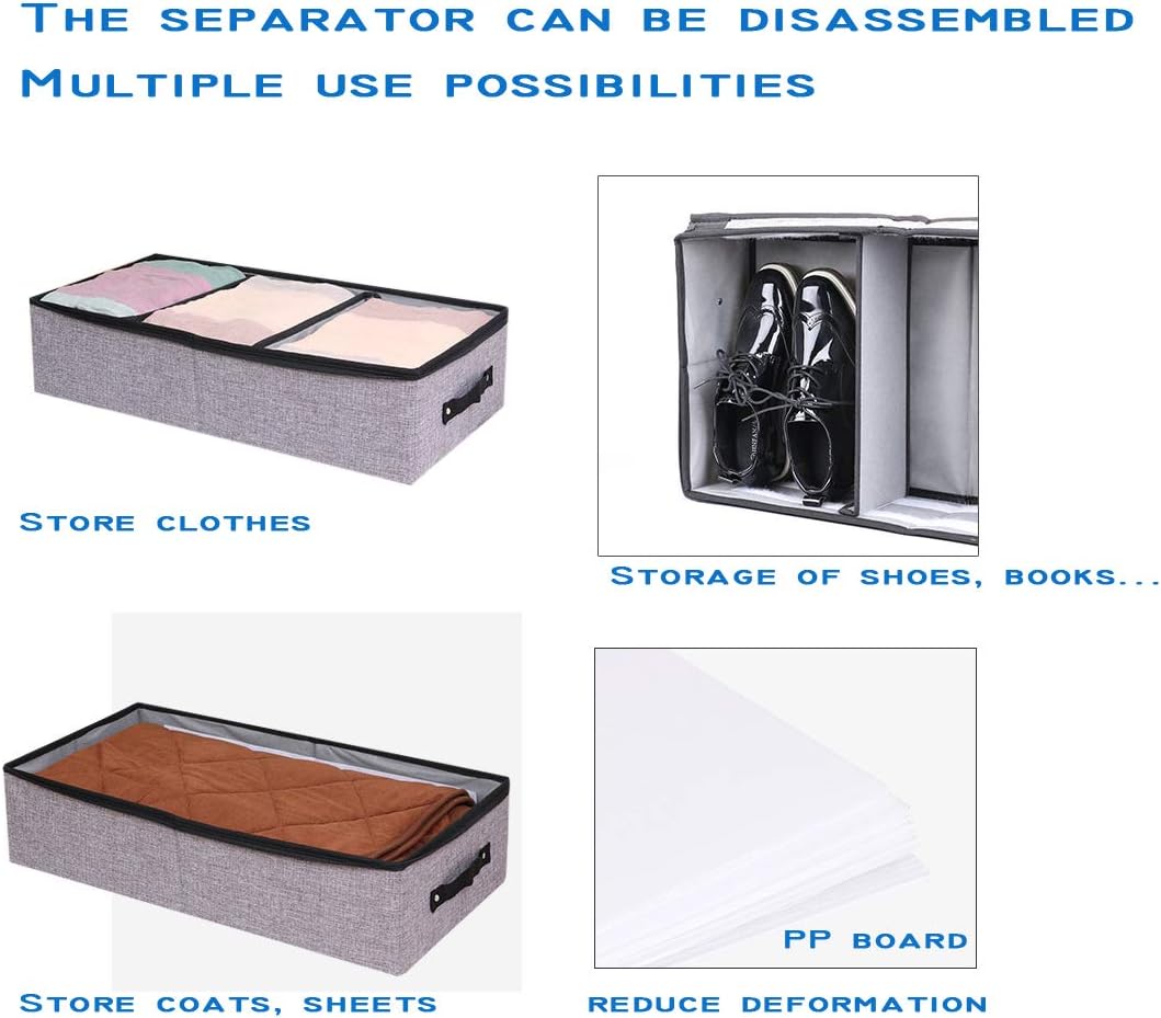 AARAINBOW 2 Packs Foldable Under Bed Shoes Organizer with Lids, Underbed Clothes Storage Container with Divider, UnderBed Storage Bins Box with Clear Window (Gray+Coffee)