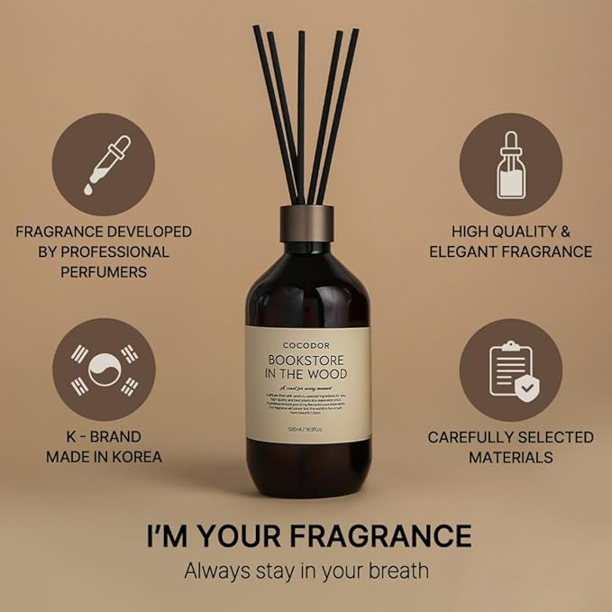 COCODOR Premium Reed Diffuser/Cashmere Vanilla /16.9oz /1 Pack/Large Capacity Fragrance Scent Oil Stick Diffuser Set for Bedroom Bathroom Home Décor