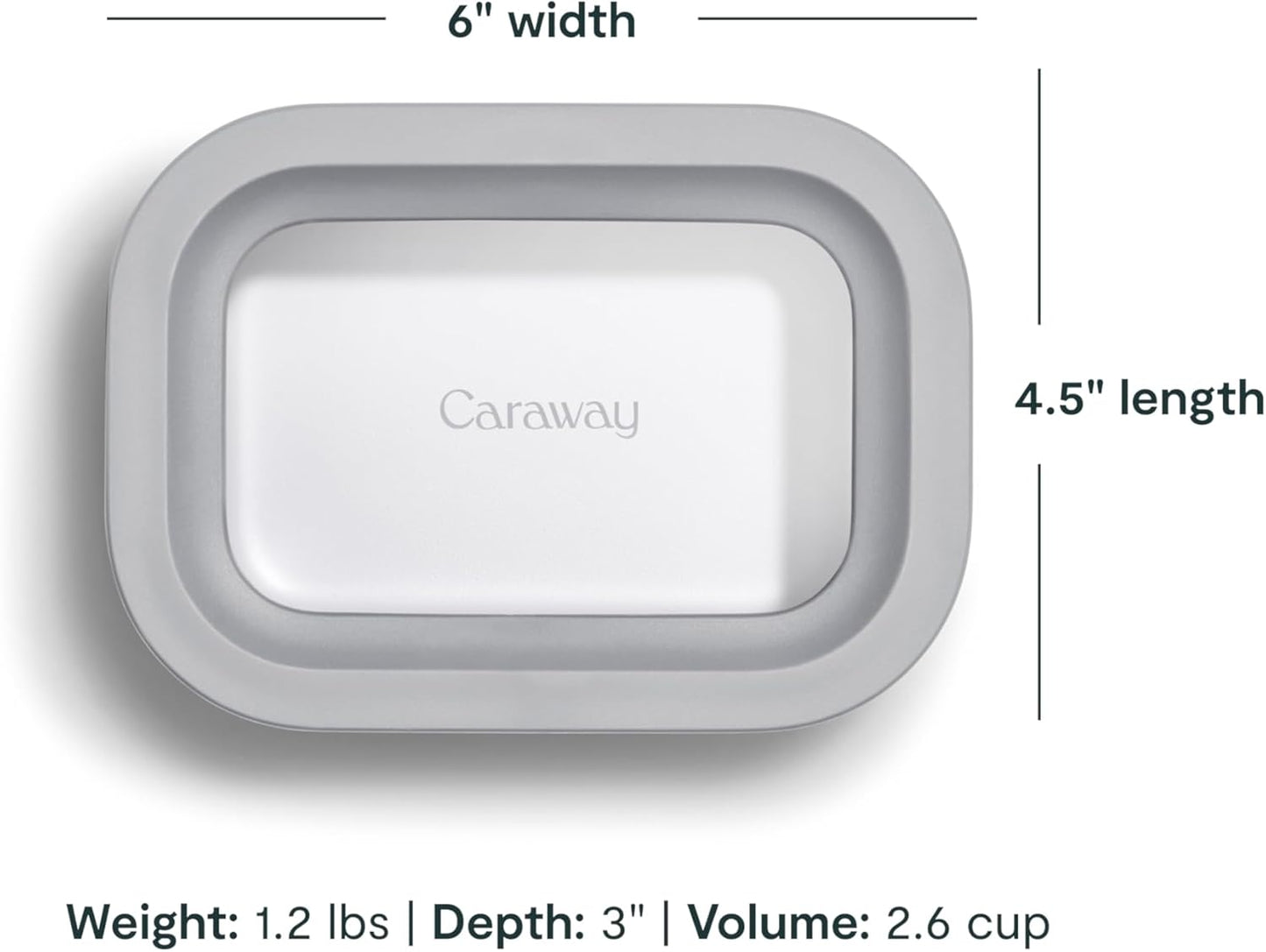 Caraway Mini Rectangle Food Storage Container - 2.6 Cup Glass Storage Container for Food - Non-Toxic Ceramic-Coated Glass - Air Release Technology - Compact & Stackable Design - Gray