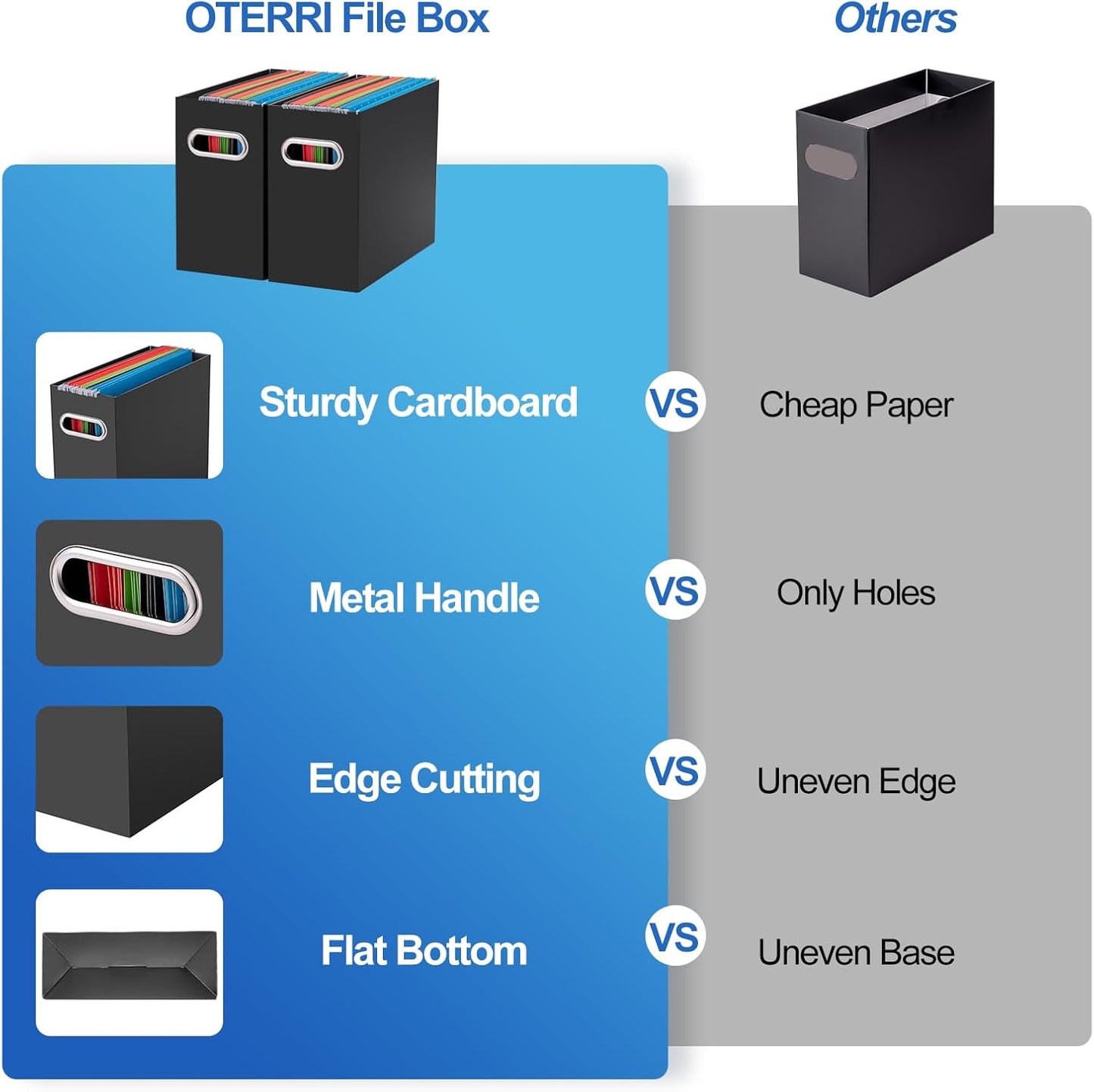 Oterri Cardboard File Organizer Box for Hanging File Folders Letter Size,File Box for Computer Desk,File Cabinet,Working Home,Office,Classroom (Black, Letter Size - 8 Packs)