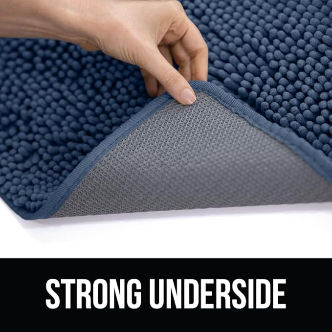 KANGAROO Bathroom Rugs, Chenille Soft Absorbent Bath Rug, Shaggy Shower Mat, Quick Dry Machine Wash Bathmat, Plush Carpet Mats for Tub, Bathtub and Room Home Decor Accessories, 60x24, Navy Blue