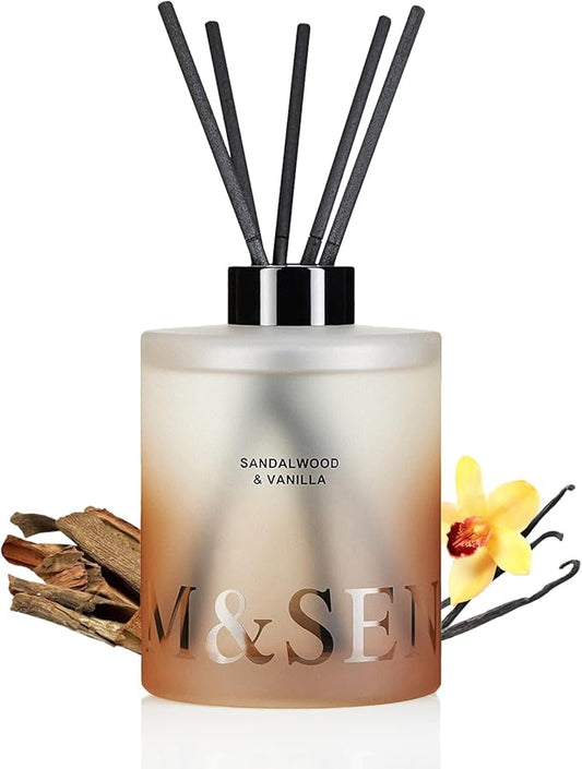 M&SENSE Sandalwood & Vanilla Reed Diffuser Set - 16.9 fl oz Long-Lasting Scent, Non-Toxic Essential Oil Diffuser for Home, Fragrance Diffuser Christmas Housewarming Gift & Bathroom Bedroom Decor