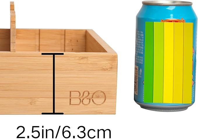 Natural Bamboo Storage Tray with 5 Custom Dividers, Deep Drawer Organizer for Kitchen, Small Cabinets, Home Office & Living Room