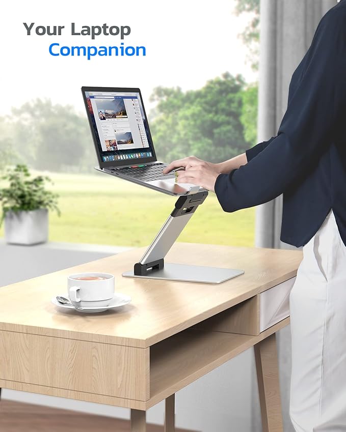 Nulaxy Laptop Stand, Ergonomic Sit to Stand Laptop Holder Convertor, Adjustable Height from 2.1" to 13.8", Supports up to 22lbs, Compatible with MacBook, All Laptops Tablets 11-17" - Silver